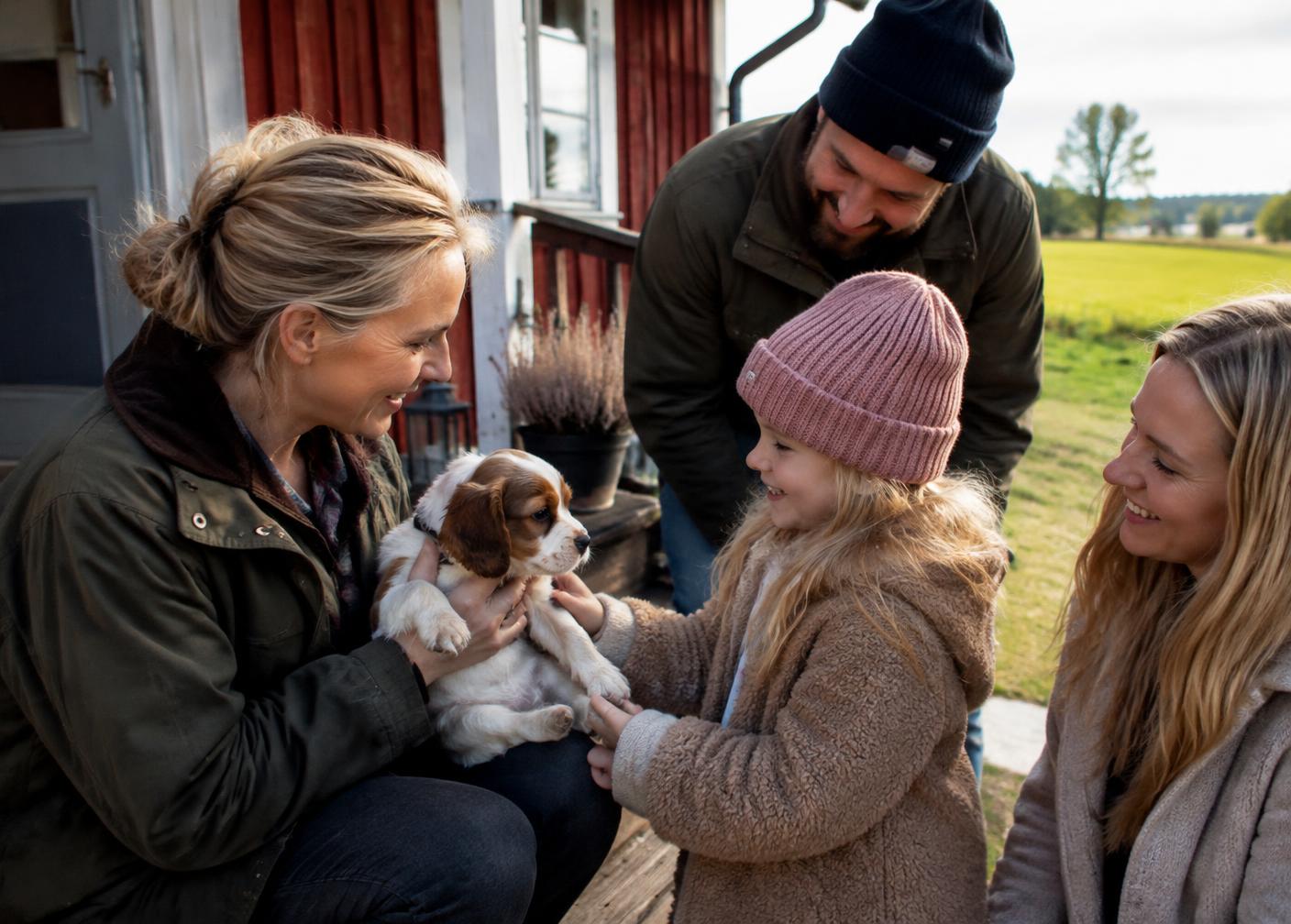 Familj hämtar sin valp